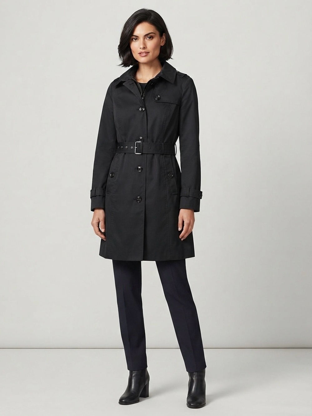 MICHAEL Michael Kors Black Trench Coat Jacket Removable Liner Belted Size Medium
